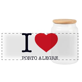 I LOVE PORTO ALEGRE - Panoramic Cookie Jar with Wooden Lid - white - Front