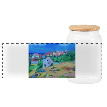 Gudhjem, Bornholm - Panorama Keksdose mit Holzdeckel - Weiß - Vorne