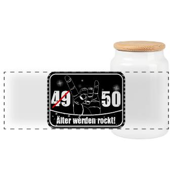 49/50 Alter rockt - Panorama Keksdose mit Holzdeckel - Weiß - Vorne