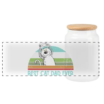 Best Cat Dad Cats Dad Vintage Cat Lover - Panoramic Cookie Jar with Wooden Lid - white - Front