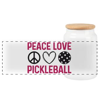 Peace Love Pickleball - Panoramic Cookie Jar with Wooden Lid - white - Front