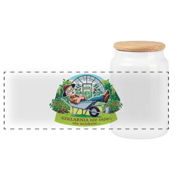 A greenhouse will not run away - Panoramic Cookie Jar with Wooden Lid - white - Front