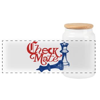 Check Mate Statement - Panoramic Cookie Jar with Wooden Lid - white - Front