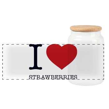 I LOVE STARWBERRIES - Panoramic Cookie Jar with Wooden Lid - white - Front