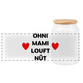 Ohni Mami louft nüt – Herz Design Mundart - Panorama Keksdose mit Holzdeckel - Weiß - Vorne