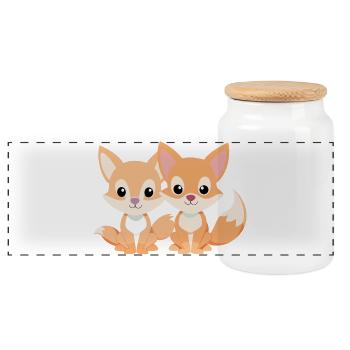 Two little foxes who are friends - Panoramic Cookie Jar with Wooden Lid - white - Front