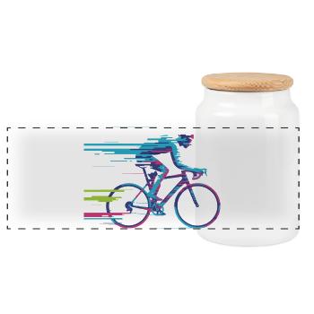 Evolve Your Ride – Glitch Cycling Concept - Panoramic Cookie Jar with Wooden Lid - white - Front