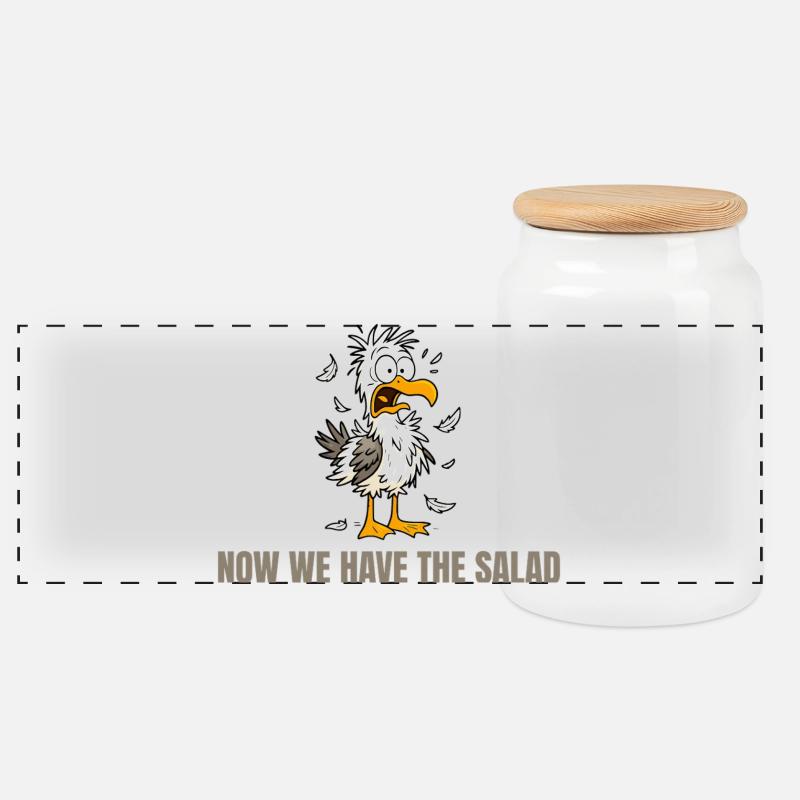Now We Have The Salad Möwe - Panorama Keksdose mit Holzdeckel - Weiß