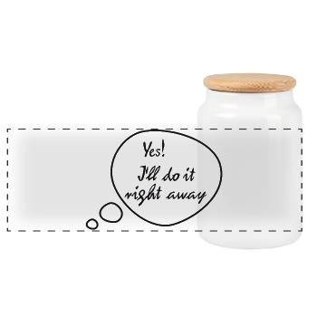 RIKELS Design: I'll do it right away - Panorama Keksdose mit Holzdeckel - Weiß - Vorne