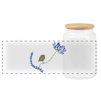 Vogel mit Blume - Panorama Keksdose mit Holzdeckel - Weiß - Vorne