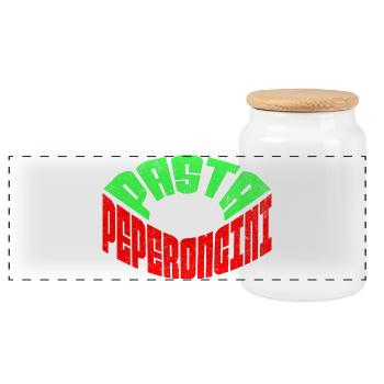 Pasta Peperoncini T-Shirt – Italien Retro Flagge - Panorama Keksdose mit Holzdeckel - Weiß - Vorne