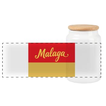 Malaga Retro Schriftzug auf warmen Farben - Panorama Keksdose mit Holzdeckel - Weiß - Vorne