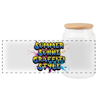 Summer Sun Graffiti Style Lettering - Panoramic Cookie Jar with Wooden Lid - white - Front