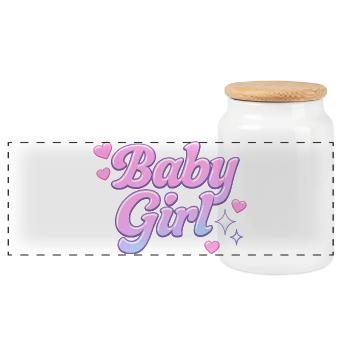 Babygirl - Panoramic Cookie Jar with Wooden Lid - white - Front