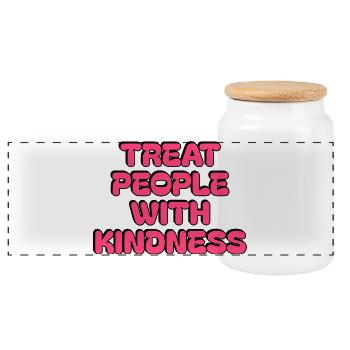 Treat People with Kindness Cute Text Design - Panoramic Cookie Jar with Wooden Lid - white - Front