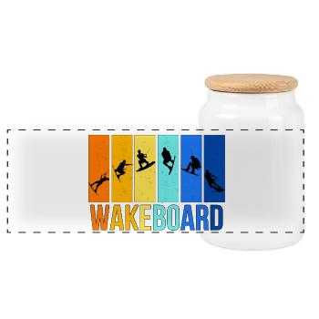 Wakeboarden in bunten Farben - Panorama Keksdose mit Holzdeckel - Weiß - Vorne