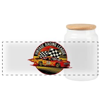 Vintage Racing Flags Design - Panoramic Cookie Jar with Wooden Lid - white - Front