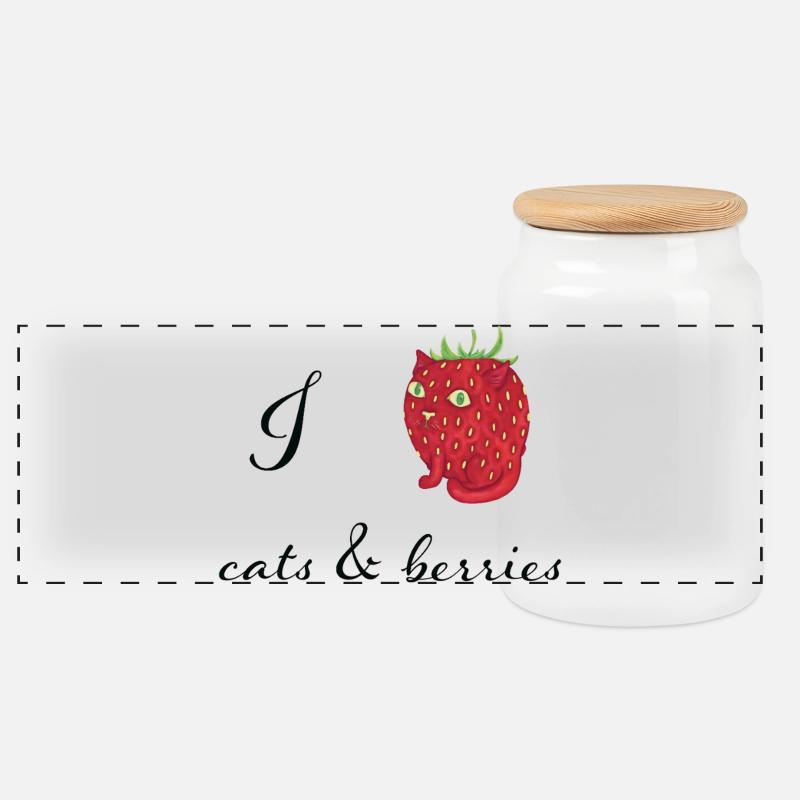 I love Cats & Berries - Panoramic Cookie Jar with Wooden Lid - white