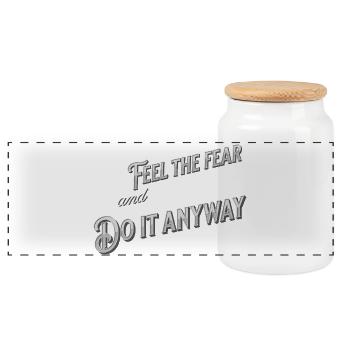 Ressentir la peur et le faire quand même - typographie - Boîte à biscuits avec couvercle en bois - blanc - Devant