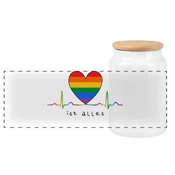 Liebe ist alles - Panorama Keksdose mit Holzdeckel - Weiß - Vorne
