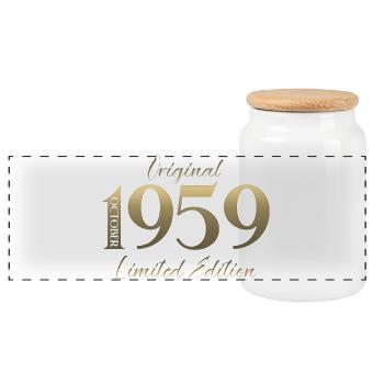 66. Geburtstag Original Oktober Jahrgang 1959 - Panorama Keksdose mit Holzdeckel - Weiß - Vorne