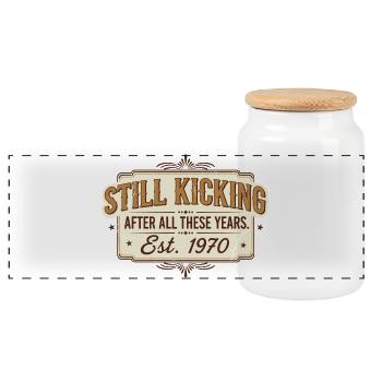 Born in 1970 - Panoramic Cookie Jar with Wooden Lid - white - Front