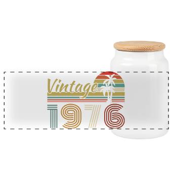 1976 Vintage Retro Geburtstagsgeschenk - Panorama Keksdose mit Holzdeckel - Weiß - Vorne