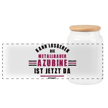 Azubine Metallbauer Lehre Ausbildung Metallbauerin - Panorama Keksdose mit Holzdeckel - Weiß - Vorne