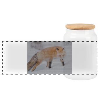 Geometrischer Fuchs - Panorama Keksdose mit Holzdeckel - Weiß - Vorne