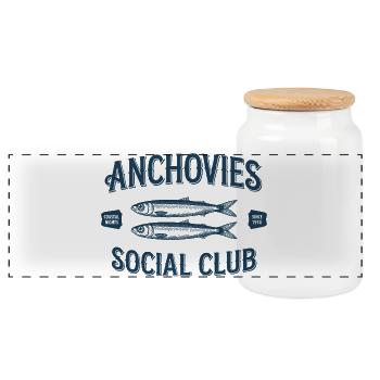 Anchovies Social Club - Panoramic Cookie Jar with Wooden Lid - white - Front