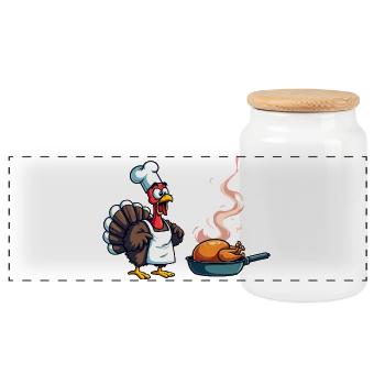 Thanksgiving Turkey Cook - Panoramic Cookie Jar with Wooden Lid - white - Front