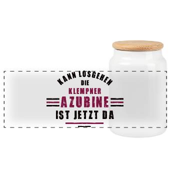 Trainee Plumber Apprenticeship Training Plumber - Panoramic Cookie Jar with Wooden Lid - white - Front