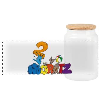 Moritz celebrates his 2nd birthday - Panoramic Cookie Jar with Wooden Lid - white - Front
