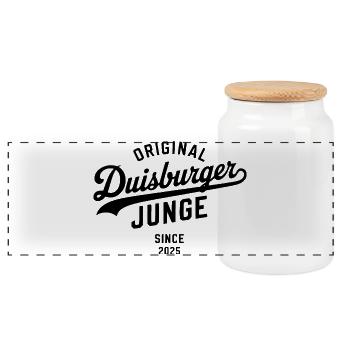 Echter Duisburger Hoodie Duisburg Shirt Tasse - Panorama Keksdose mit Holzdeckel - Weiß - Vorne