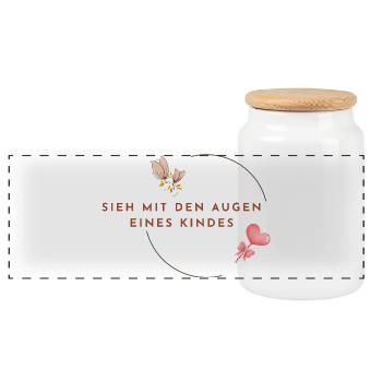 SIEH_MIT_DEN_AUGEN_EINES_KINDES - Inneres Kind - Panoramic Cookie Jar with Wooden Lid - white - Front