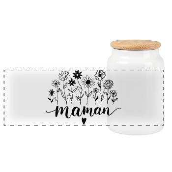 Mama mit Blumen - Panorama Keksdose mit Holzdeckel - Weiß - Vorne