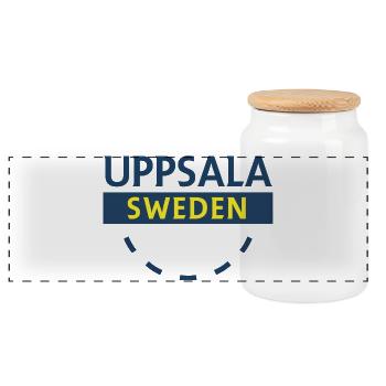 Uppsala Logotype Sweden - Panoramic Cookie Jar with Wooden Lid - white - Front