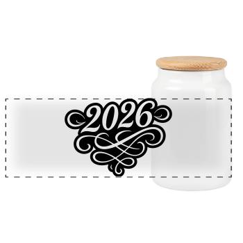 2026 year - Panoramic Cookie Jar with Wooden Lid - white - Front