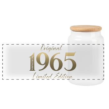 60ème Anniversaire Original Novembre Millésime 1965 - Boîte à biscuits avec couvercle en bois - blanc - Devant