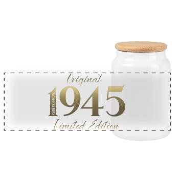 80. Geburtstag Original November Jahrgang 1945 - Panorama Keksdose mit Holzdeckel - Weiß - Vorne