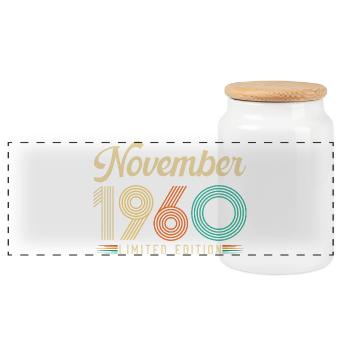 November 1960 Vintage Retro Geburtstagsgeschenk - Panorama Keksdose mit Holzdeckel - Weiß - Vorne
