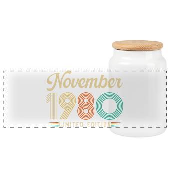 Novembre 1980 Anniversaire Vintage Rétro Cadeau - Boîte à biscuits avec couvercle en bois - blanc - Devant