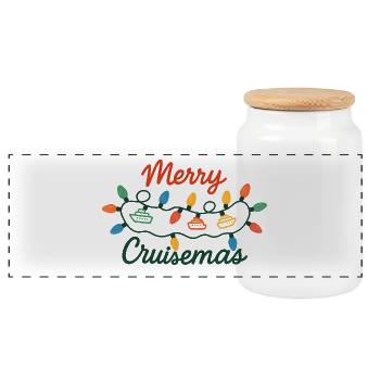 Christmas Cruise Merry Cruisemas - Panoramic Cookie Jar with Wooden Lid - white - Front
