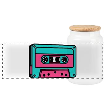 Neon Cassette Popart 80s - Panoramic Cookie Jar with Wooden Lid - white - Front