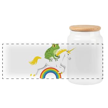 Une grenouille chevauche une licorne au-dessus de l’arc-en-ciel - Boîte à biscuits avec couvercle en bois - blanc - Devant