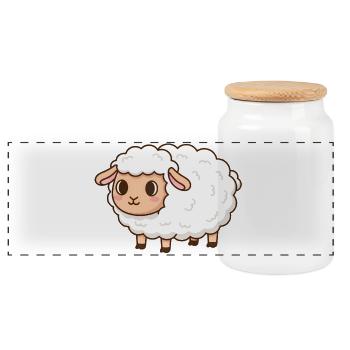 Sheep - Panoramic Cookie Jar with Wooden Lid - white - Front