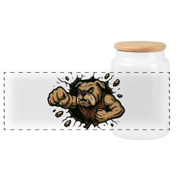 Starke Bulldogge Schlägt Durch Wand Karikatur - Panorama Keksdose mit Holzdeckel - Weiß - Vorne