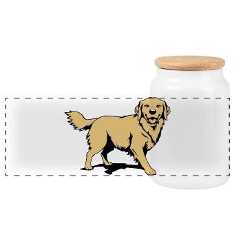 golden_retriever_bunt_T-shirt_Geschenk - Panorama Keksdose mit Holzdeckel - Weiß - Vorne