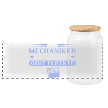 Rentner_Mechaniker_Legende_in_Rente - Panorama Keksdose mit Holzdeckel - Weiß - Vorne