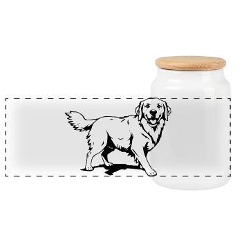 Golden Retriever black - Panoramic Cookie Jar with Wooden Lid - white - Front